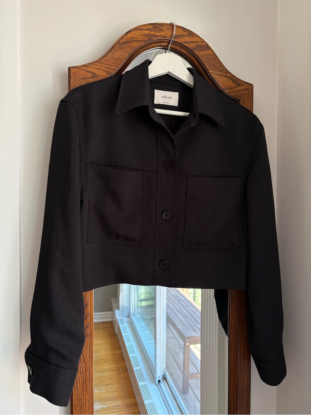 Aritzia Wilfred Black Cropped Button-Front Jacket